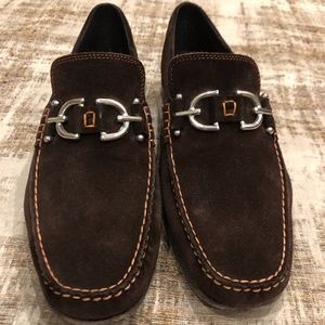 Donald J Pliner Brown Suede Bit Loafers